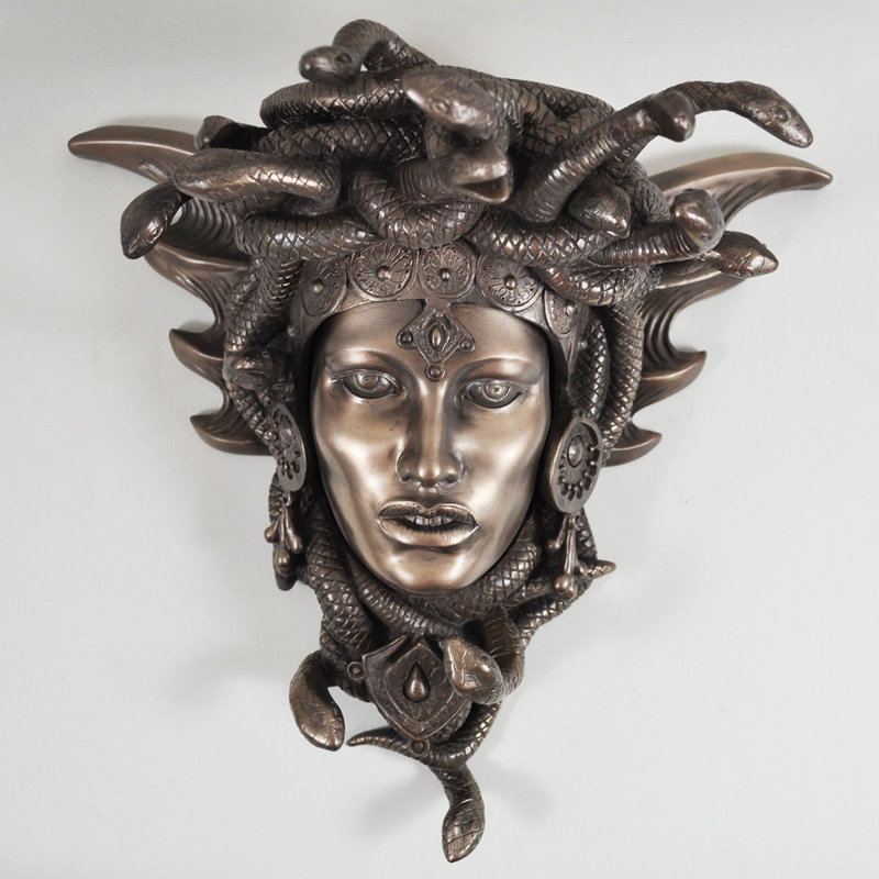 Castleton Home Hand Painted Medusa Guardian Wall Décor Snakes Goddess Greek Statue Figure Tile